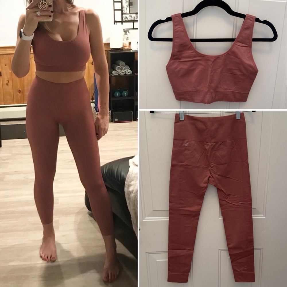Fabletics Women's Leggings and Sports Bra Set - Dusty Rose